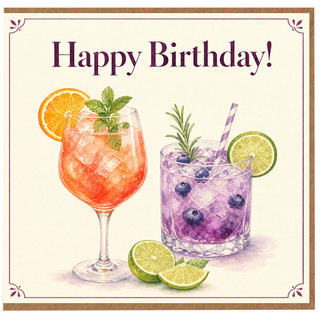 Birthday Card, Happy Birthday Cocktail Drinks Card