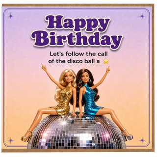 Birthday Card, Retro Disco Dolls on Disco Ball Birthday Card