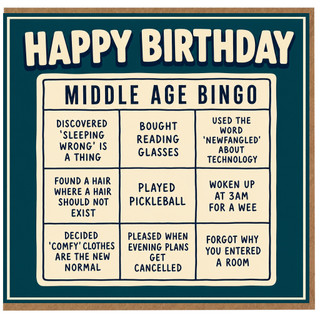 Birthday Card, Funny Middle Age Bingo Birthday Card