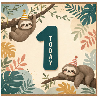 1st Birthday Card, Cute Sloth Today Card