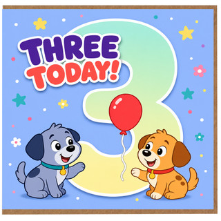 3rd Birthday Card, Three Today Puppy Card