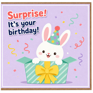 Birthday Card, Surprise It’s Your Birthday Bunny Gift Box Card