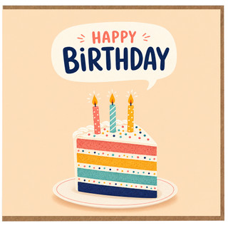 Birthday Card, Happy Birthday Cake and Candles Design