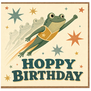 Birthday Card, Flying Frog Retro Birthday Greeting Card