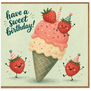 Birthday Card, Have a Sweet Birthday Strawberry Ice Cream Card