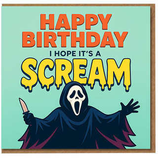 Funny Horror Birthday Card - Happy Birthday I Hope It's a Scream - Spooky Masked Ghost Design with Dripping Text - Humorous Scary Movie Fan Card