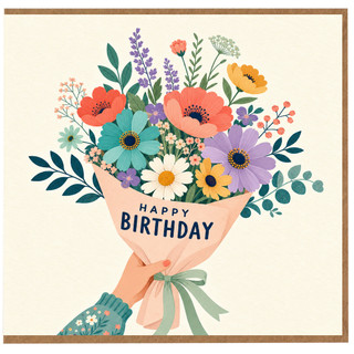 Birthday Card, Happy Birthday Floral Bouquet Card