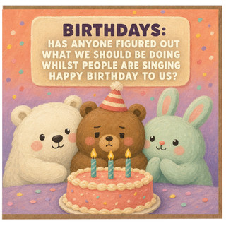 Birthday Card, Funny Cute Bears and Cake Humorous Birthday Greeting Card