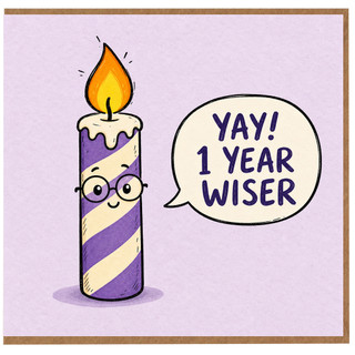 Birthday Card, Yay 1 Year Wiser Cute Candle Card