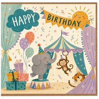 Birthday Card, Circus Animal Happy Birthday Card