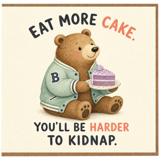 Birthday Card, Eat More Cake You’ll Be Harder to Kidnap Teddy Bear Card