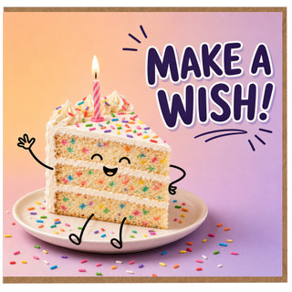 Birthday Card, Make A Wish Cake and Candle Design