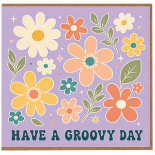 Birthday Card, Retro Floral Greeting Card