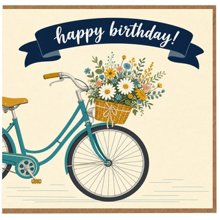 Birthday Card, Vintage Bicycle Flower Basket Birthday Card