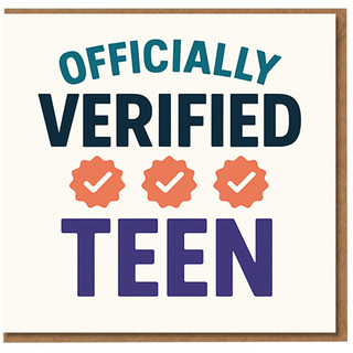 Officially Verified Teen Birthday Card - Funny Teenager Card with Tick Badges - Entering Teen Years - For Son, Daughter, Niece, Nephew or Friend