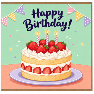 Birthday Card, Strawberry Cake and Candles Design
