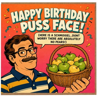 Birthday Card, Happy Birthday Puss Face Humorous Retro Style Card