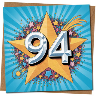94th Birthday Card - Gold Star and Colourful Confetti Design - Milestone Age Ninety-Four - Square 145mm x 145mm, Includes Kraft Envelope