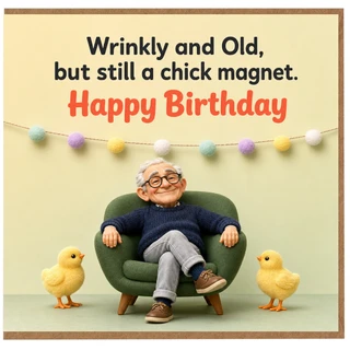 Birthday Card, Wrinkly and Old Chick Magnet Happy Birthday Card