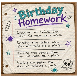 Birthday Card, Funny Homework Pirate Joke Card