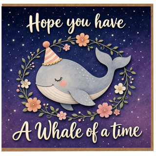 Birthday Card, Whale Birthday Card, Cute Whale Party Card