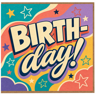 Birthday Card, Colourful Retro Star Design