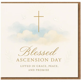 Blessed Ascension Day Christian Card - Cross, Clouds and Doves - Religious Greeting for Church, Friends and Family