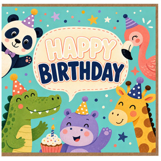 Birthday Card, Cute Animal Party Card