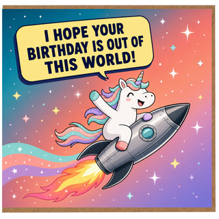 Birthday Card, Out of This World Unicorn Rocket Design