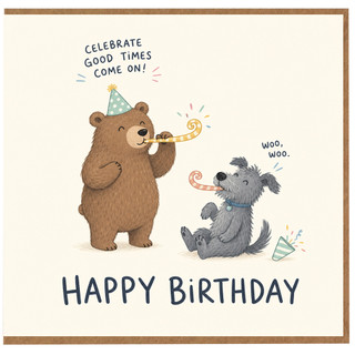 Birthday Card, Bear Party Celebration Card