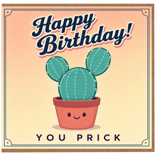 Birthday Card, Funny Happy Birthday You Prick Cactus Card