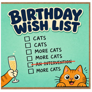 Birthday Card, Birthday Wish List Cat Card