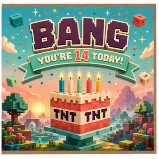 Great Grandma 14th Birthday Card, Bang You’re 14 Today Gamer Style Birthday Card