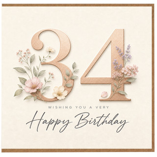 Uncle 34th Birthday Card, Floral Happy Birthday Card