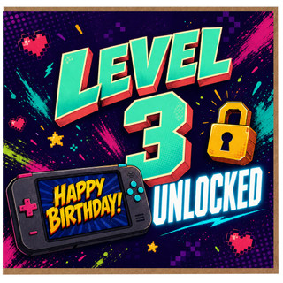 3rd Birthday Card, Level 3 Unlocked Gamer Birthday Card