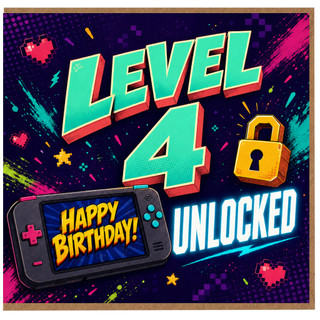 4th Birthday Card, Level 4 Unlocked Gaming Happy Birthday Card