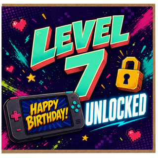 7th Birthday Card, Level 7 Unlocked Gaming Birthday Card