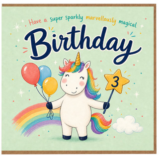 3rd Birthday Card, Unicorn Birthday Card