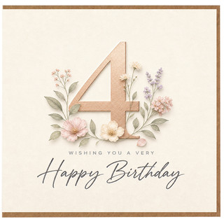 4th Birthday Card, Floral Happy Birthday Card for Age 4