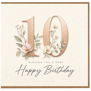 10th Birthday Card, Happy Birthday Floral Card for Her