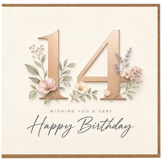 14th Birthday Card, Floral Happy Birthday Card