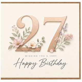 27th Birthday Card, Floral Happy Birthday Card for Her