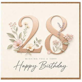 28th Birthday Card, Floral Happy Birthday Card