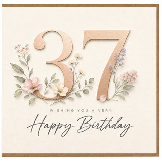 37th Birthday Card, Floral Happy Birthday Card