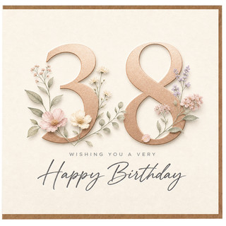 38th Birthday Card, Floral Happy Birthday Card