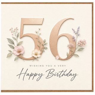 56th Birthday Card, Floral Happy Birthday Card