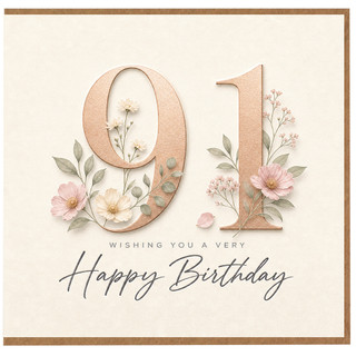 91st Birthday Card, Floral Happy Birthday Card