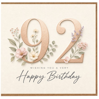 92nd Birthday Card, Floral Happy Birthday Card for 92 Year Old