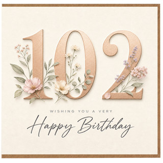 102nd Birthday Card, Happy Birthday Card with Floral Design