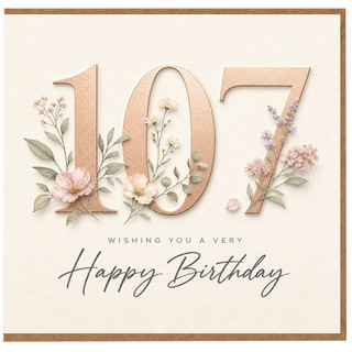 107th Birthday Card, Floral Happy Birthday Card